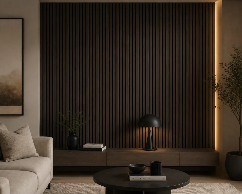 Dark Smoke Oak acoustic slat wall panel