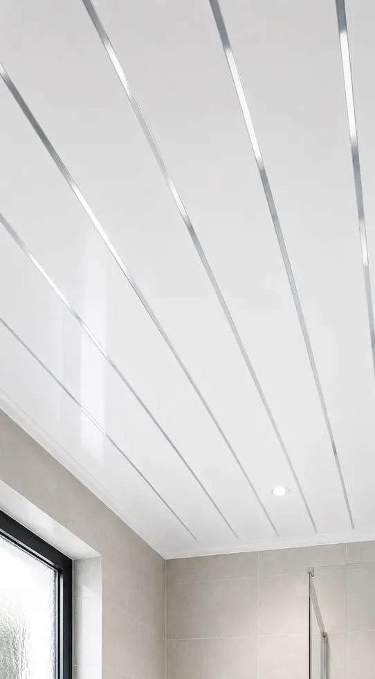 Gloss White Chrome Strip ceiling/wall PVC panel 8mm